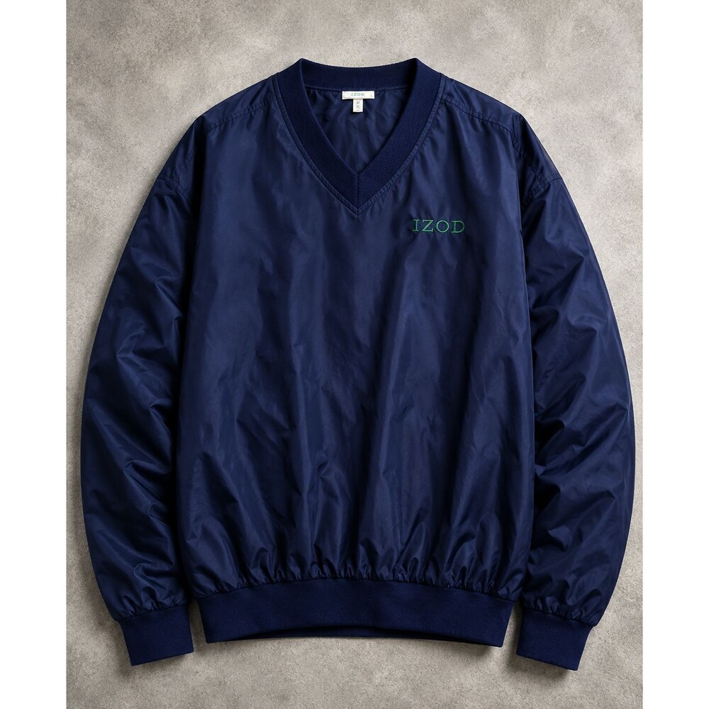 Vintage IZOD Navy V Neck Pullover Golf Jacket 90s Preppy Windbreaker Mens Large